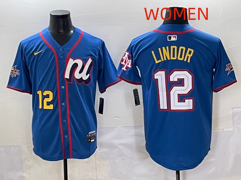 Women 2025 New York Mets #12 Lindor Blue All star Nike MLB Jersey style 028